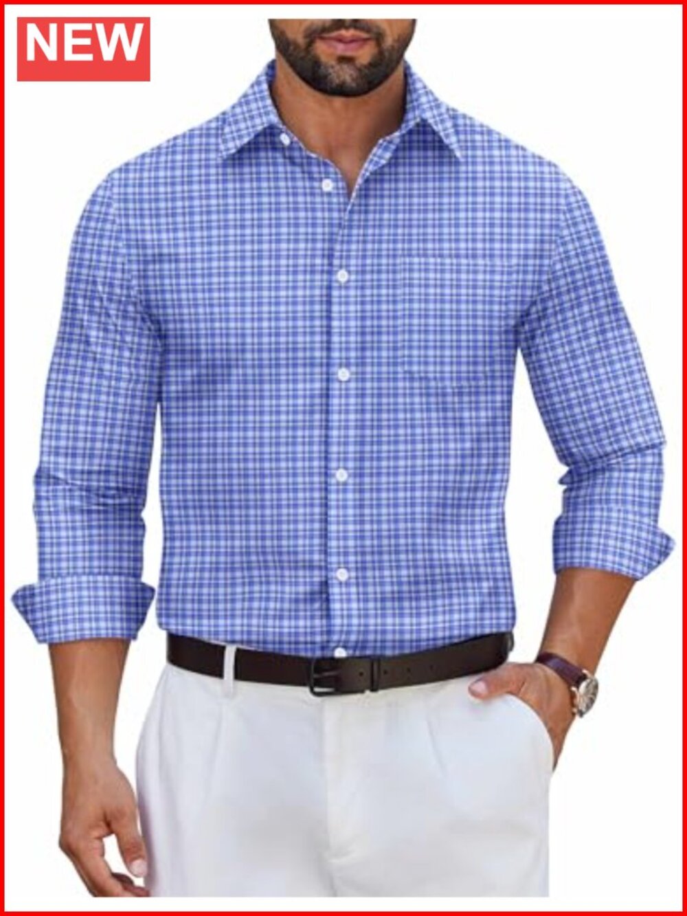 Men's Wrinkle Free Plaid Long Sleeve Button Down Dress Shirt Regular Fit